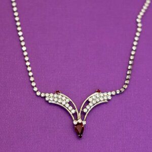 16 inch, Vintage Heaven's Descent Rhinestones Silver Tone Choker Necklace - Q32